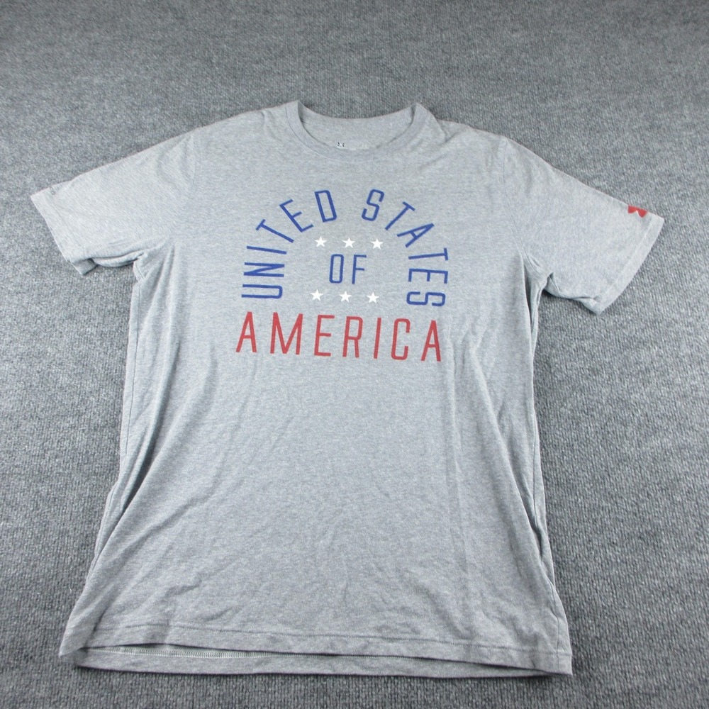 Under Armour HeatGear Shirt Mens L Gray Short Sleeve USA Graphic Tee Patriotic